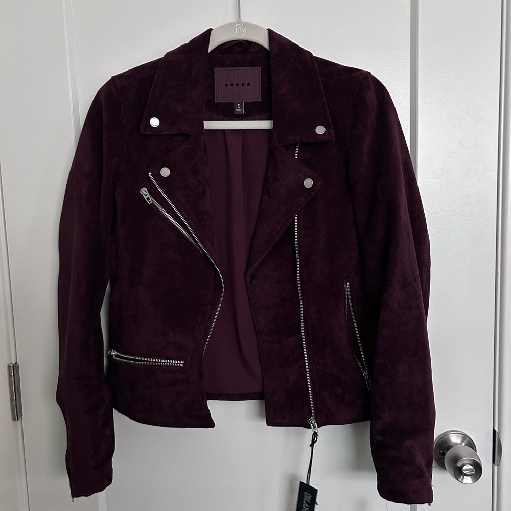BLANKNYC Faux Suede Moto Jacket Burgundy